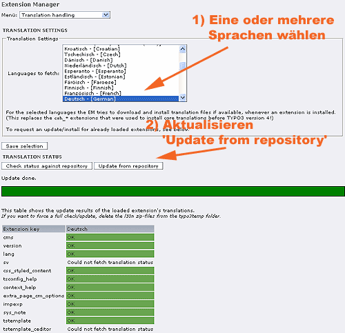 Abb1.: Lokalisierunsdaten per Extensionmanager aktualisieren